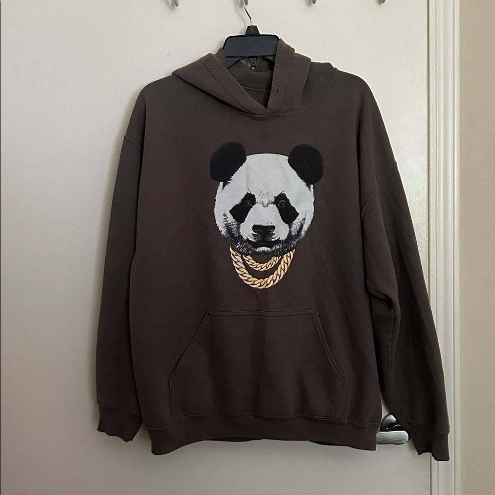Men's Brown Panda Graphic Hoodie Sweatshirt
